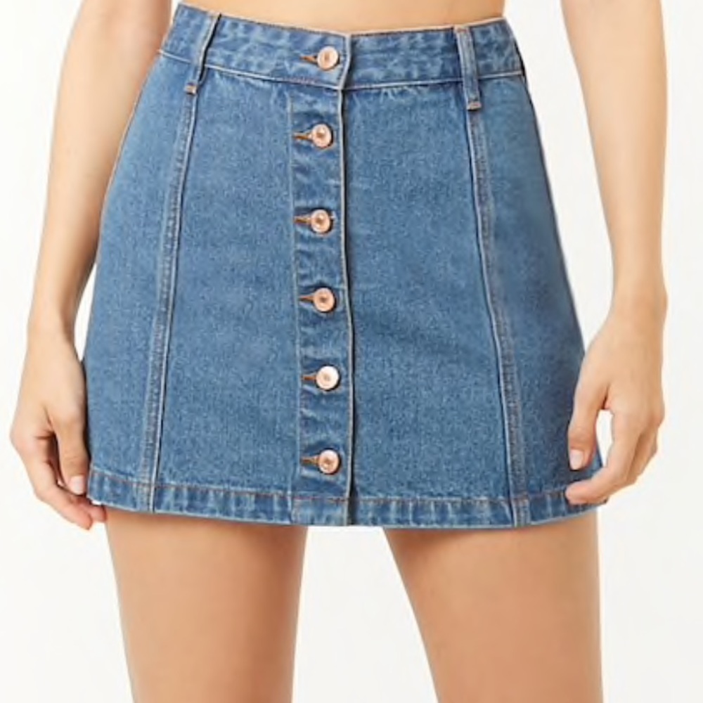 Button front denim skirt